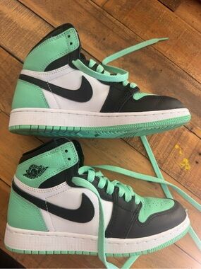 Nike Air Jordan 1 High Top Sneakers in Mint Green, Black & White
